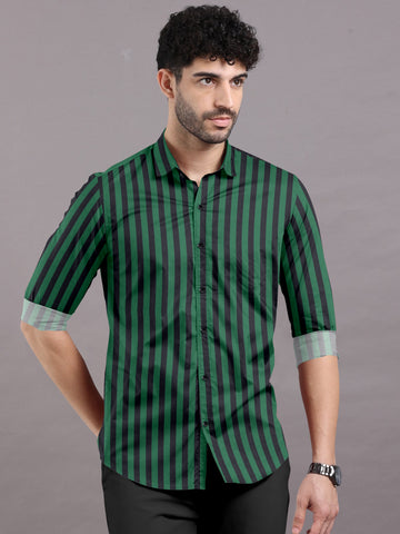 Dark Green With Black Stripe Luxurious Cotton Shirt
