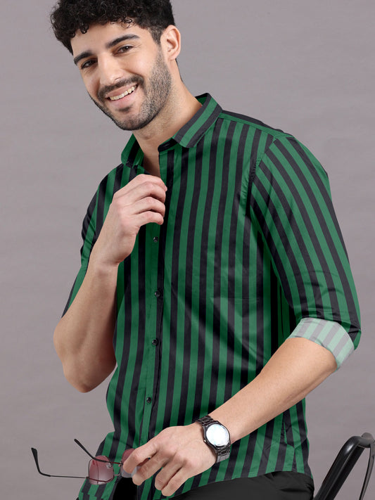Dark Green With Black Stripe Luxurious Cotton Shirt