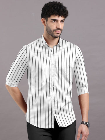 Vanilla Mist With Black Stripe Cotton Shirt