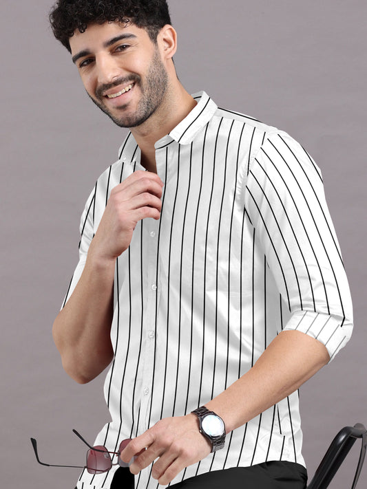Vanilla Mist With Black Stripe Cotton Shirt