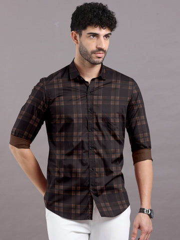 Brown With Hickory Checkered Cotton Shirt