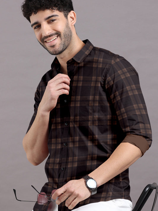 Brown With Hickory Checkered Cotton Shirt