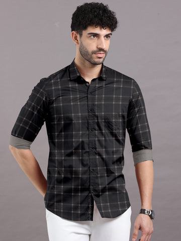 Black With Umber Checkered Cotton Shirt
