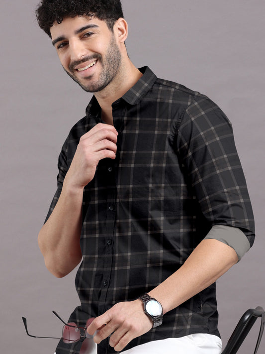 Black With Umber Checkered Cotton Shirt