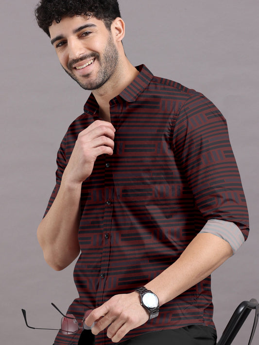 Midnight Maroon Mirage Printed Cotton Shirt