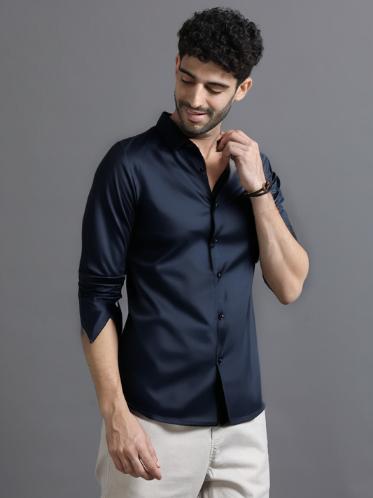 Navy Blue Premium Satin Shirt