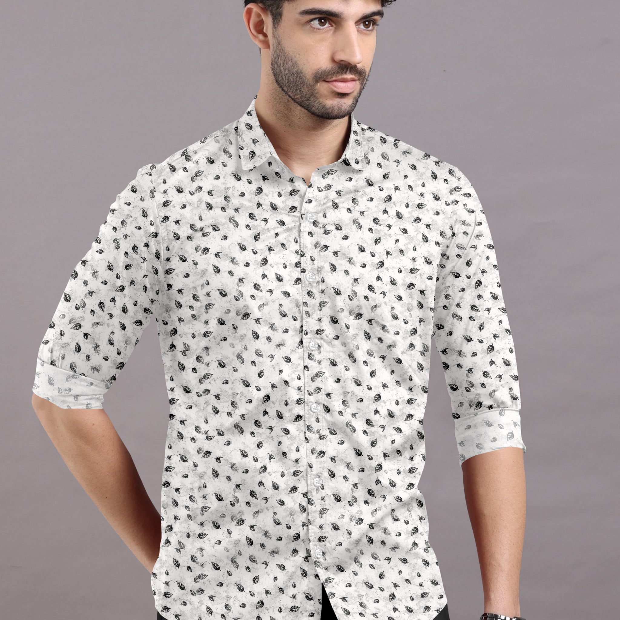 Twilight Leaf Printed Cotton Shirt
