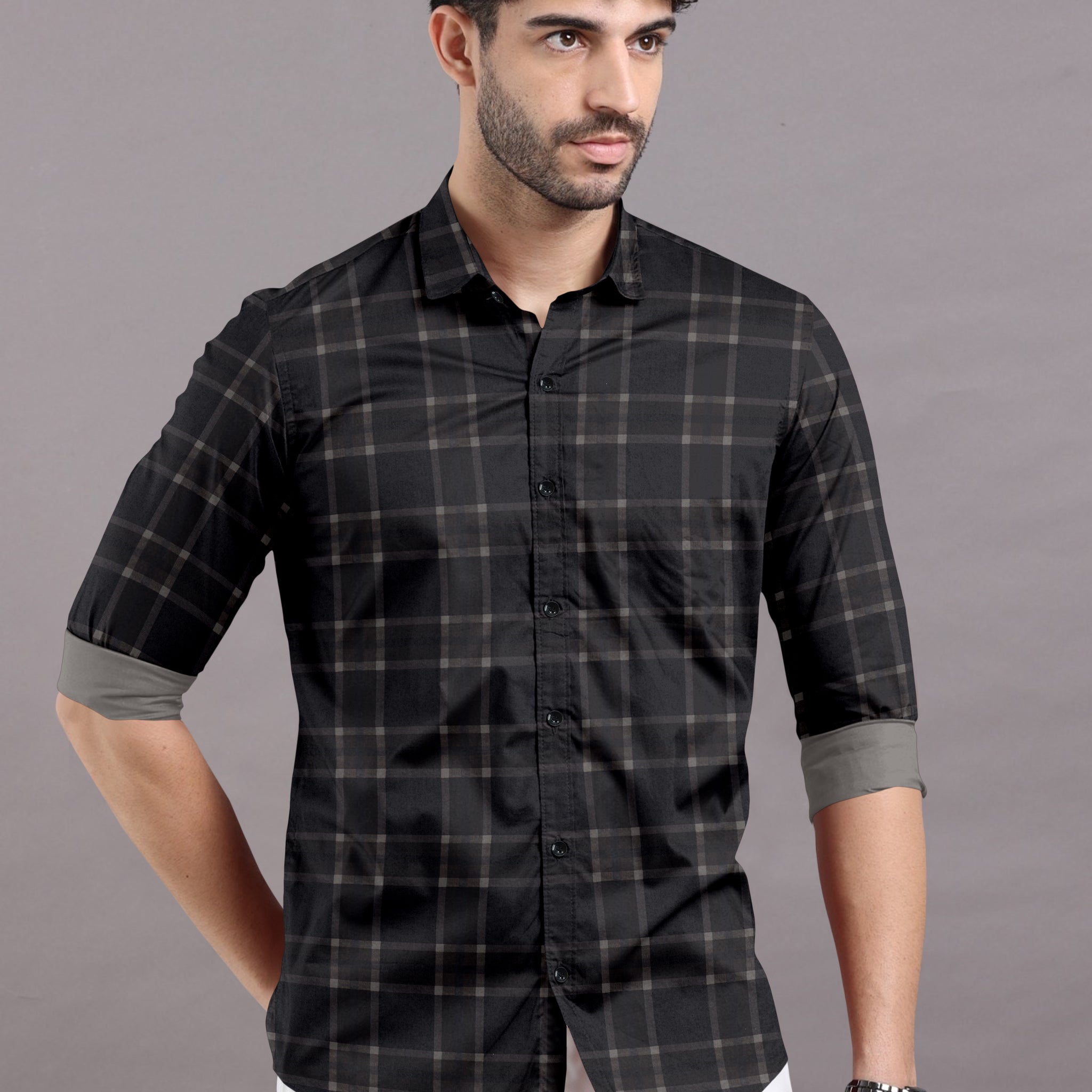 Black With Umber Checkered Cotton Shirt
