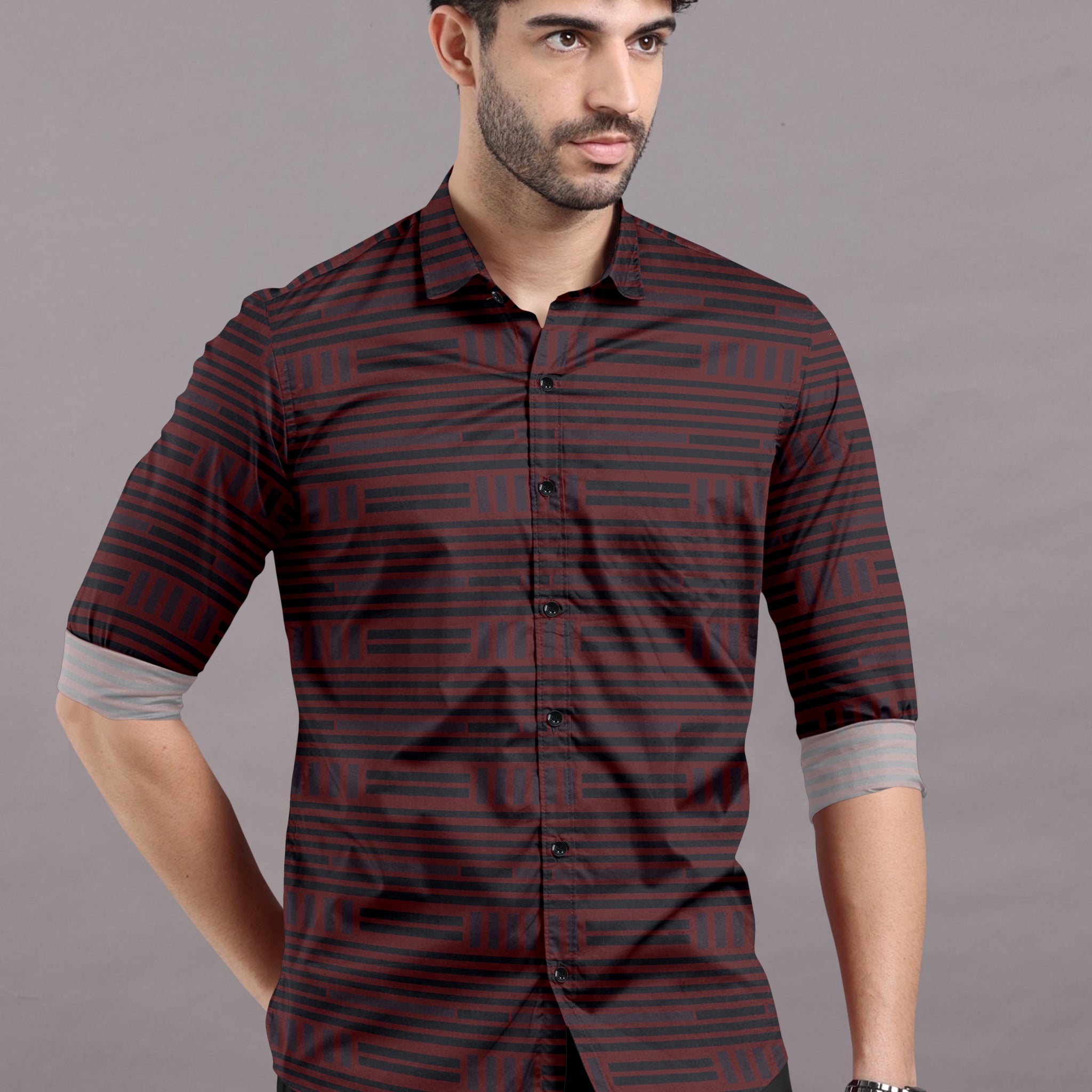 Midnight Maroon Mirage Printed Cotton Shirt