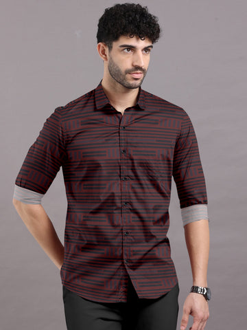 Midnight Maroon Mirage Printed Cotton Shirt