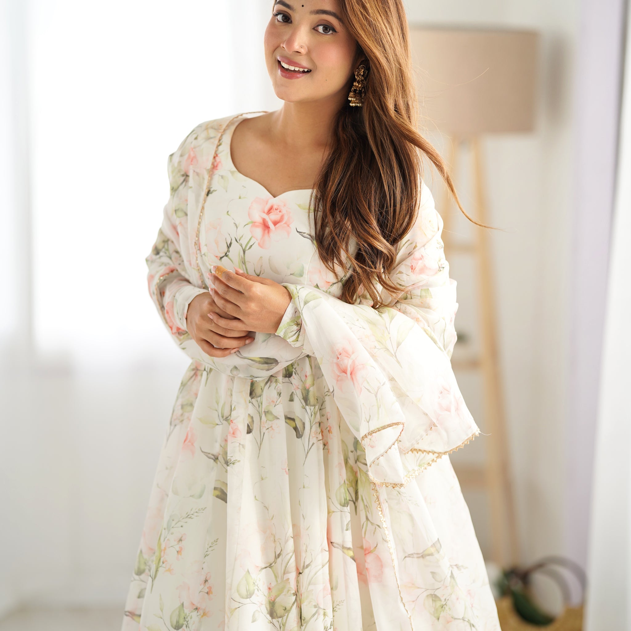 Pleasant Soft Organza Silk Floral Printed Anarkali Dress