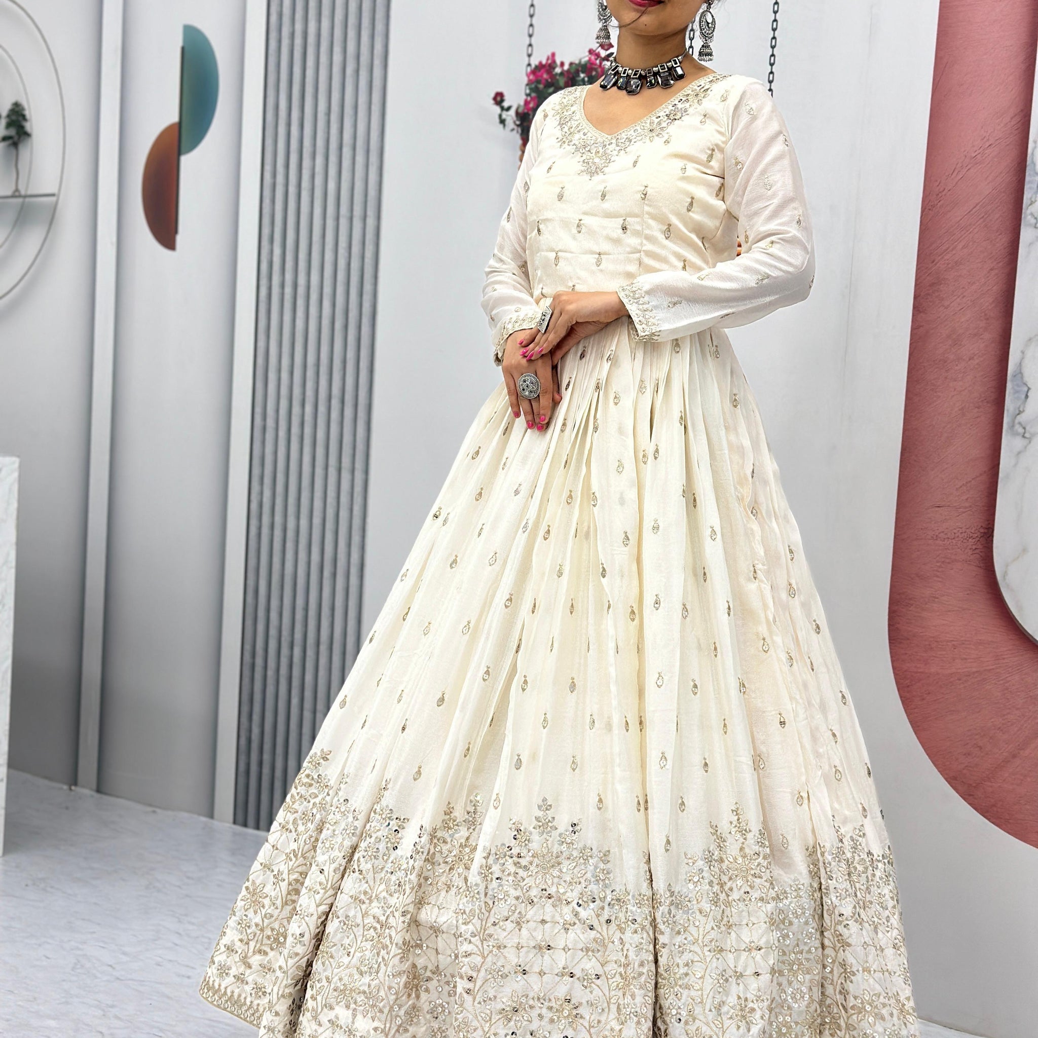 Partywear Gown & Dupatta Set