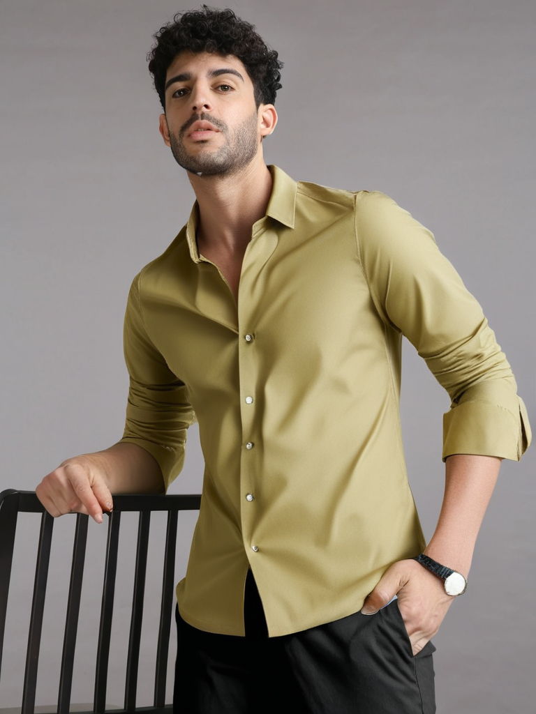 Dark Beige Premium Satin Shirt